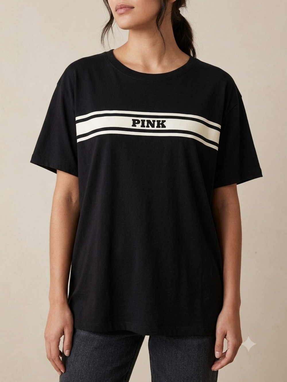 ✨ Like New ✨ VS PINK Black Athletic Stripe Graphic Tee - Size L
